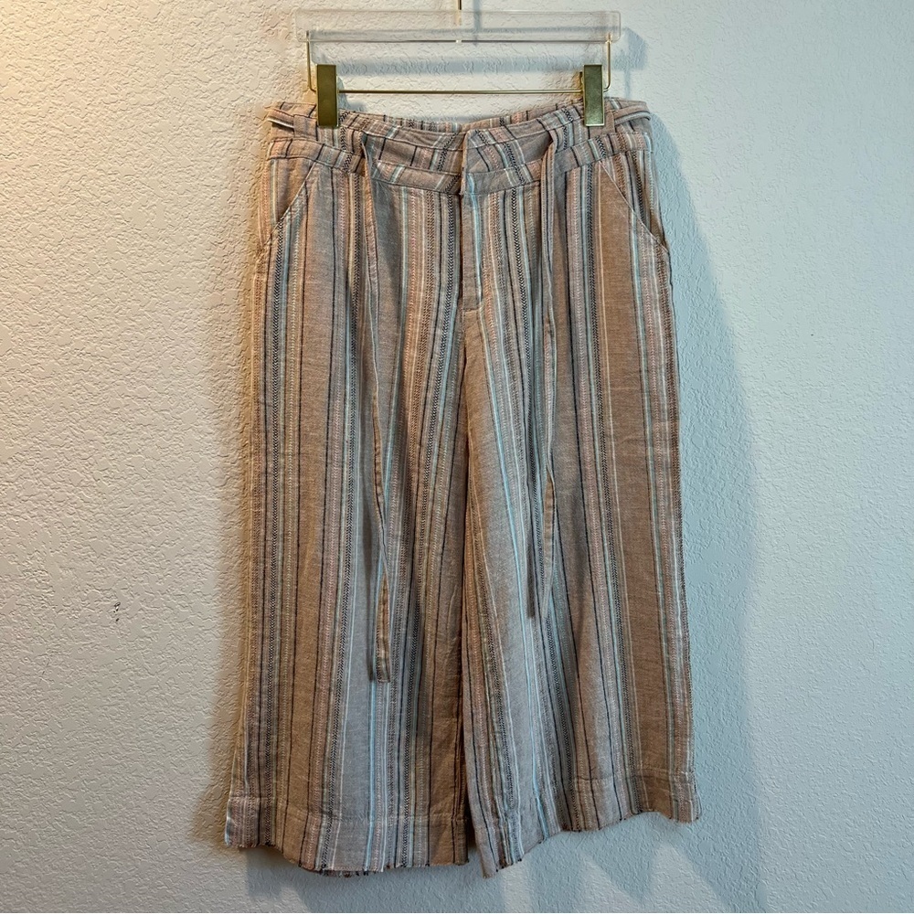 Women’s Democracy pink striped linen wide leg pull on pants size 2
